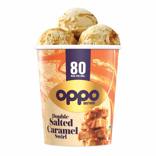 OPPO BROTHERS DOUBLE SALTED CARAMEL SWIRL ICE CREAM TUB 475ML