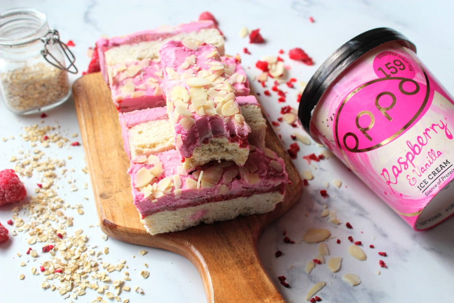 Recette : Barres aux framboises et à la vanille avec la glace Oppo Brothers