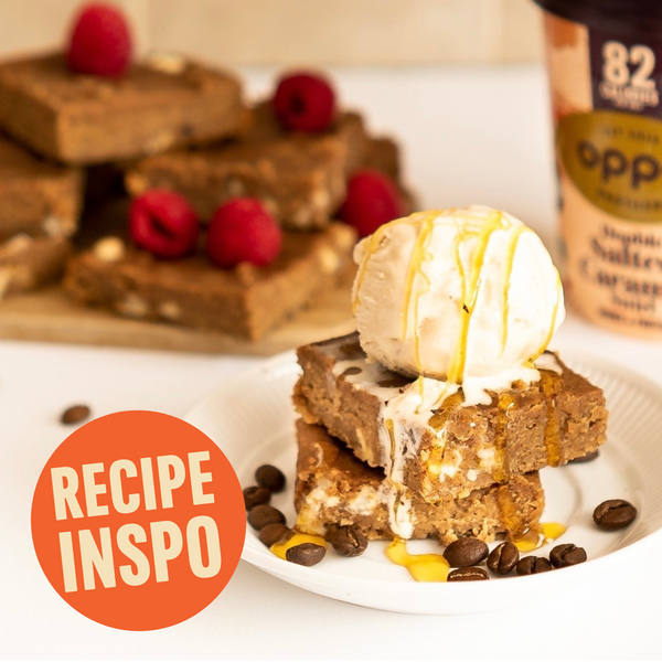 Recette : Blondies au café et aux pois chiches sains - Two Chimps Coffee x Oppo Brothers Ice Cream