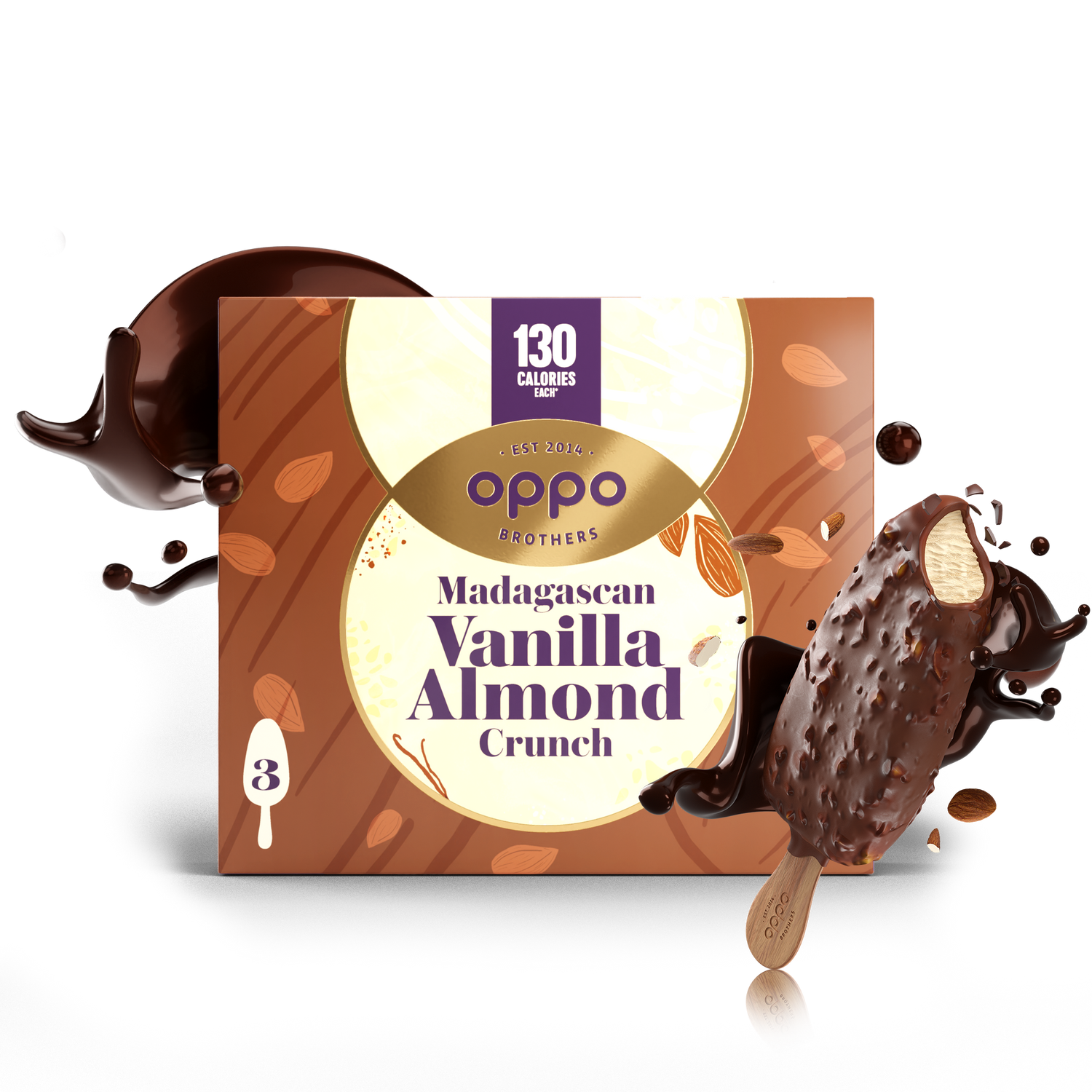 Madagascan Vanilla & Roasted Almonds Ice Cream Sticks Box With Stick On Side