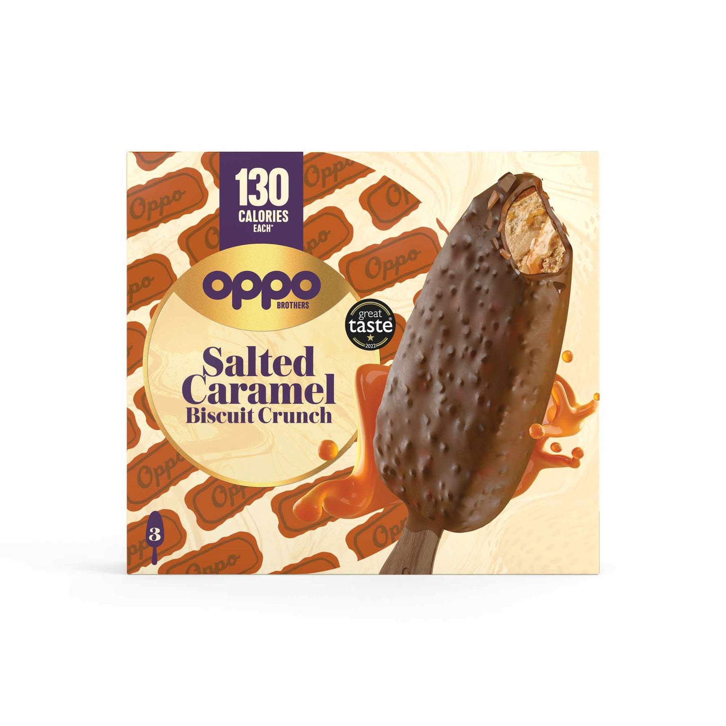OPPO BROTHERS SALTED CARAMEL BISCUIT CRUNCH ICE CREAM STICKS 3X80ML MULTIPACK